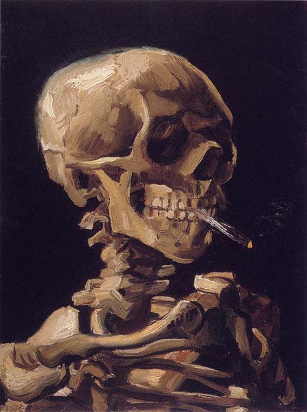 Skull of a Skeleton with Burning Cigarette